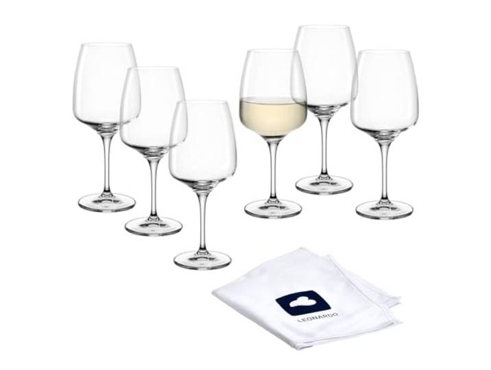 LEONARDO HOME Weißweingläser CESTI (6er Set) inkl. Poliertuch Spülmaschinenfeste Wein-Gläser (360 ml) Stoßfest & Alltagstauglich Weisswein-Kelche mit niedrigem Stiel Weinglas Cesti 040970