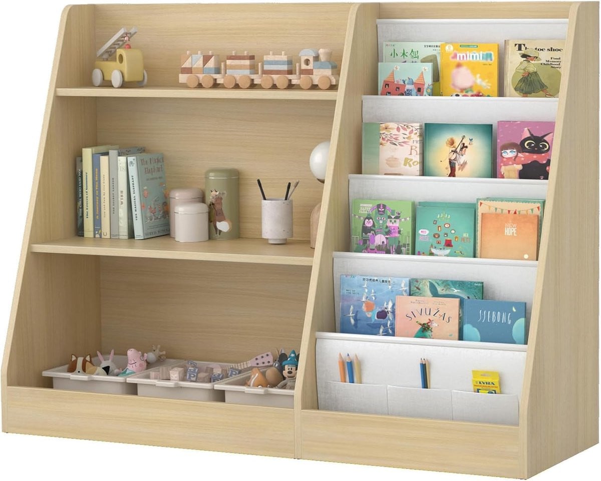 Kinder Boekenrek Wit Eiken - Breedte: 90 cm
