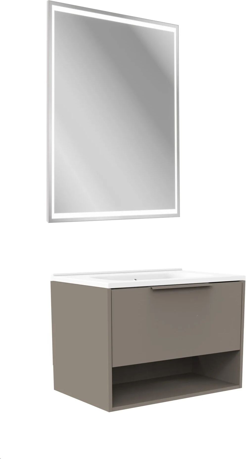 FACKELMANN B.PARIS Waschtisch Set mit Spiegel 70 cm breit, Grau, Waschbecken...