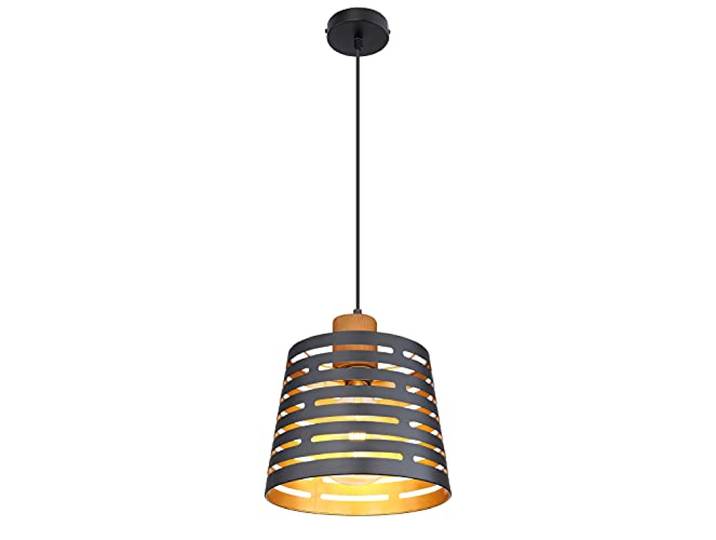 Globo Hängeleuchte Metall schwarz matt Holz natur Metall schwarz matt goldfarben 15451H