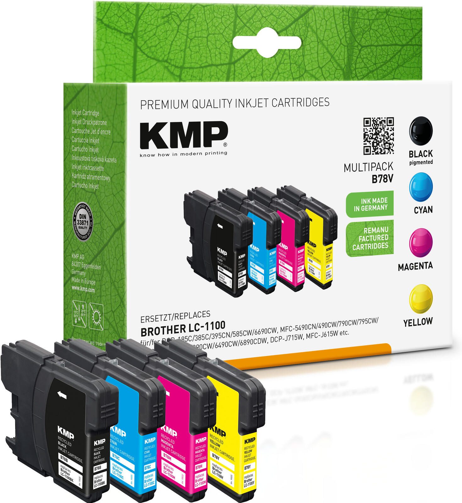 KMP Druckerpatronen B78V schwarz, cyan, magenta, gelb kompatibel zu brother LC-1100VALBP, 4er-Set 1522,4805