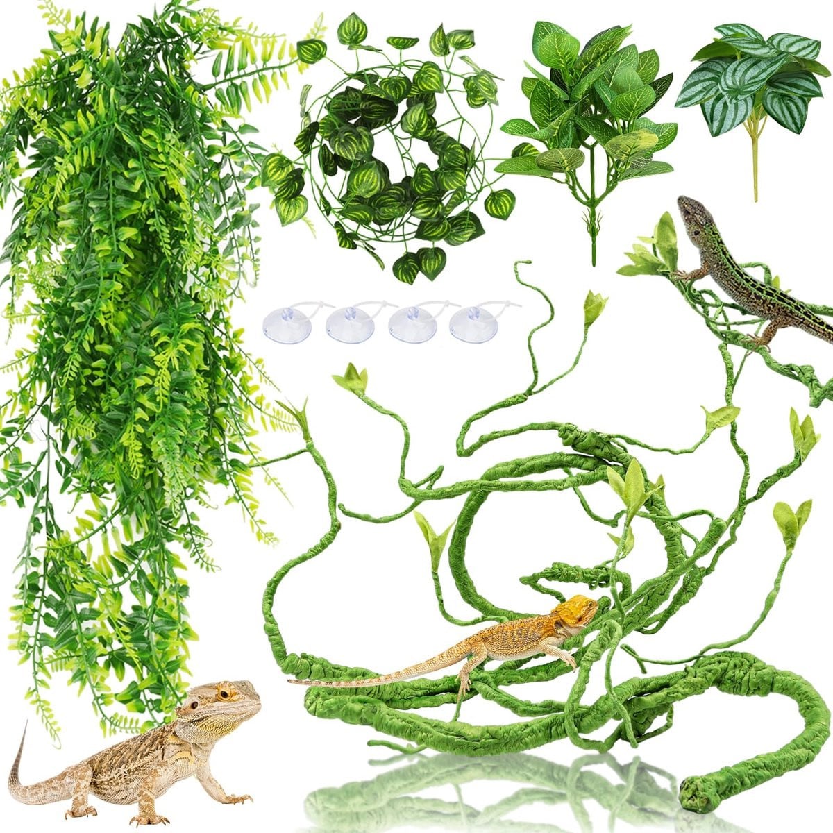 Omgoods Kunstmatige Hangende Planten Groen - Decoratie voor Reptielenterrariums