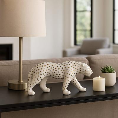 Sagebrook Home Ceramic Leopard Decorative Figurine - White and Gold
