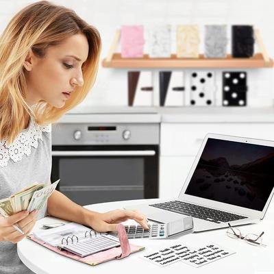 Money Saving Organiser, PU Leather Budget Binder, Marble Notebook, Budget Planner Envelope For Office & School Supplies white And Sticker