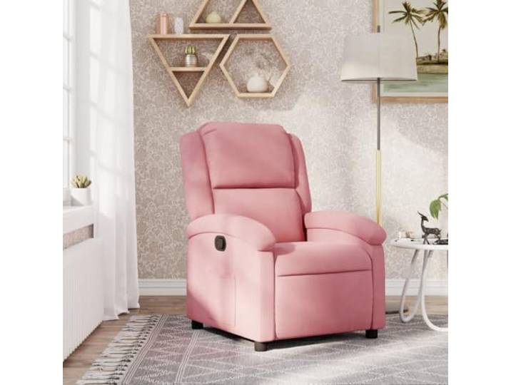 YUTAASU Velvet Recliner Chair Pink with Side Pocket Manual Reclining, 135 Degree Backrest, Wood and Metal Frame, 110 kg Capacity