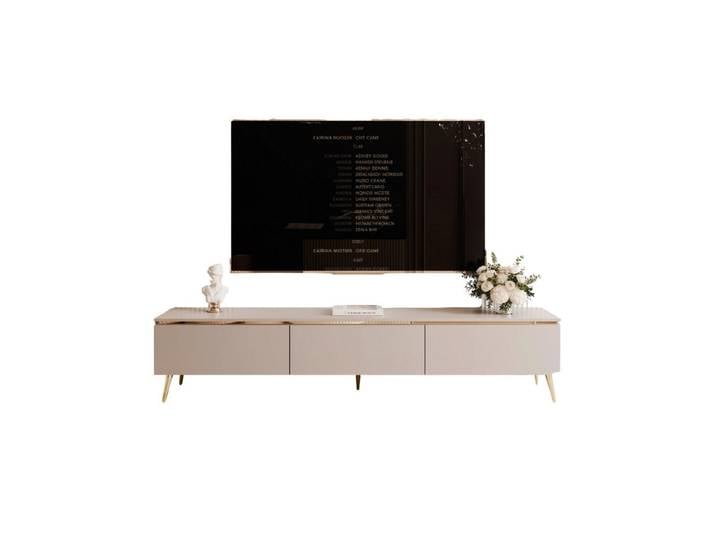 yourhouse24 Lowboard TV SELIA 200 in Kaschmir auf Füßen – Asymmetrische Riffelung & Gold