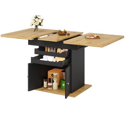 STILVORA Esstisch Ausziehtisch Schwarz 76x140x80 cm mit Stauraum, Schubladen und Schrank, aus MDF mit Metallgriffen, platzsparend und flexibel erweiterbar