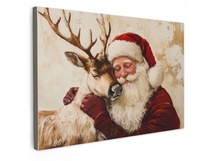 LEINWANDBILD Weihnachtsmann - Rentier - Weihnachten Gemälde 60x40 cm