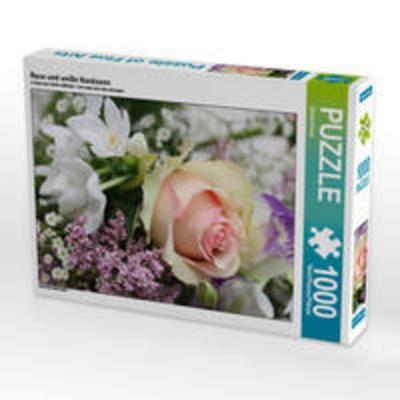 CALVENDO Puzzle Rose und weiße Narzissen 1000 Teile Lege-Größe 48 x 64 cm Foto-Puzzle Bild von Gisela Kruse