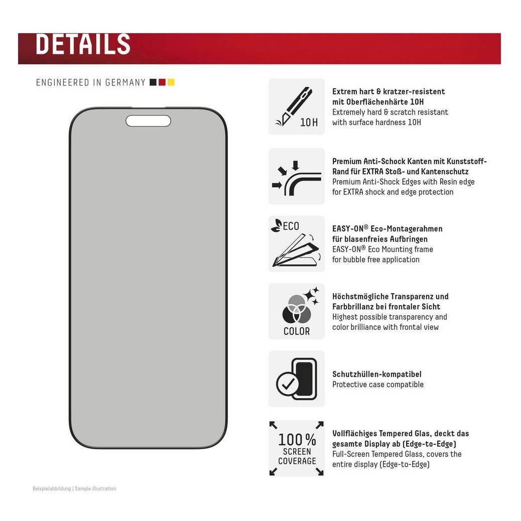 Displex Privacy Glass, Privacy Full Cover Panzerglas (1 Stk., Apple iPhone 16 Pro) (01999)