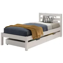 EINZELBETT Karolina Kiefer weiß 90x200 mit Rolllattenrost & Schubladen
