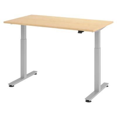 bümö elektrisch höhenverstellbarer Schreibtisch Ahorn 140x80 cm, Gestell: Silber - Büroschreibtisch höhenverstellbar elektrisch, elektrischer