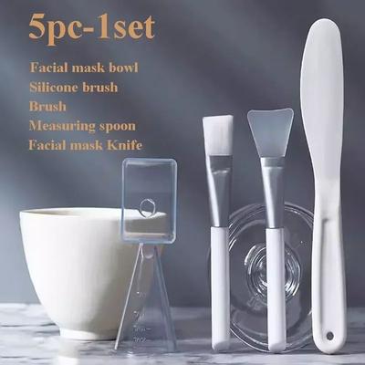 Inspired Living Silicone Face Mask Mixing Bowl Set With Brush & Spatula DIY Skincare Mixing Tools 5pcs white