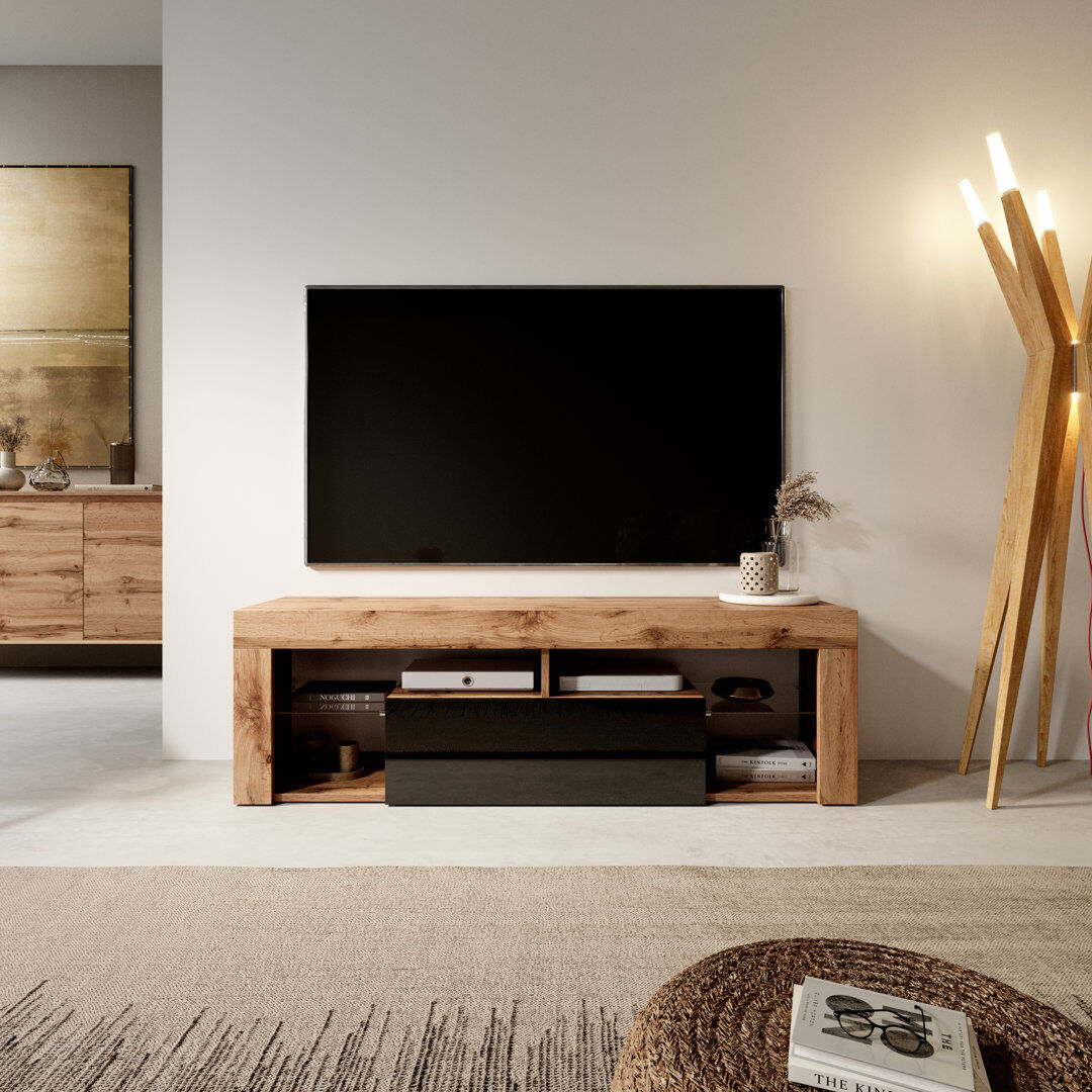 Wade Logan Alarica TV Stand for TVs up to 50'' with LED Lighting Oak Lancaster/Black Gloss 50"