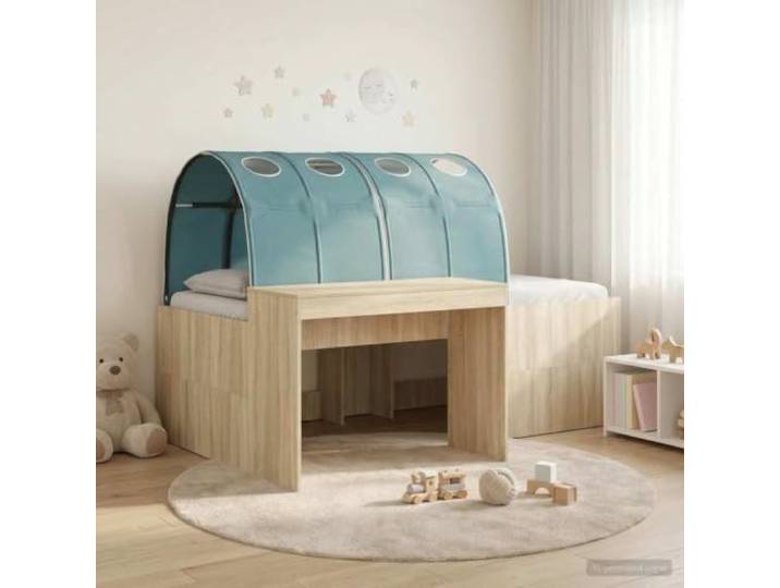 RJPLMFV Bett mit 3 Teilen, Eiche handgefertigt und hellblau Robustes Ingenieurholz, Lattenrost, weiche Mikrofaser, modernes Design, einfache Montage