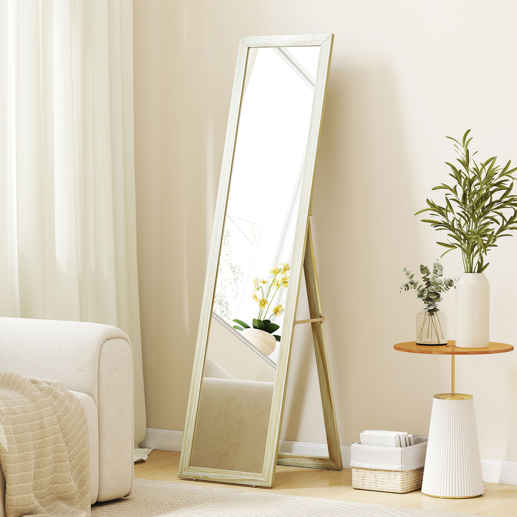 Homcom Specchio da terra e a parete rettangolare specchio a figura intera Cabina armadio Camera soggiorno 37x37x154cm legno naturale   Aosom Italy