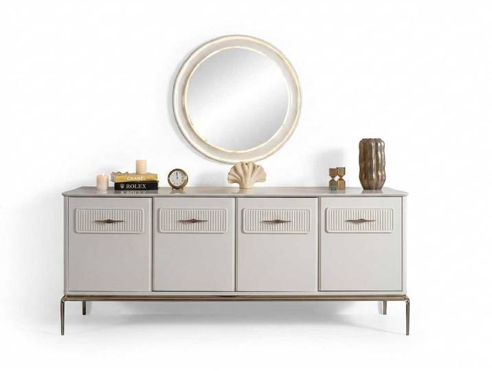 JVmoebel Sideboard Sideboard Spiegel Beige Modern Eleganter Kommode Anrichte Konsole (2 St., 2-tlg)