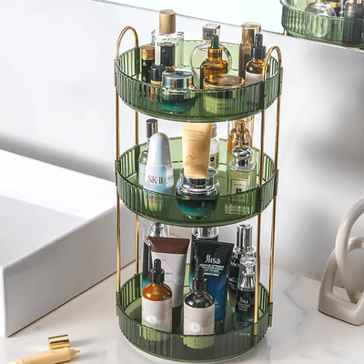 Inspire Curations GlowSpin Rotating Makeup Organizer & 3 Tier Vanity Storage Rack green