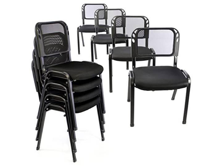 Nexos Trading Bürostuhl 8er Set Konferenzstuhl Besucherstuhl schwarz gepolsterte Sitzfläche stapelbar 52,5 x 45 x 80 cm Stapelstuhl Metallrahmen schwarz