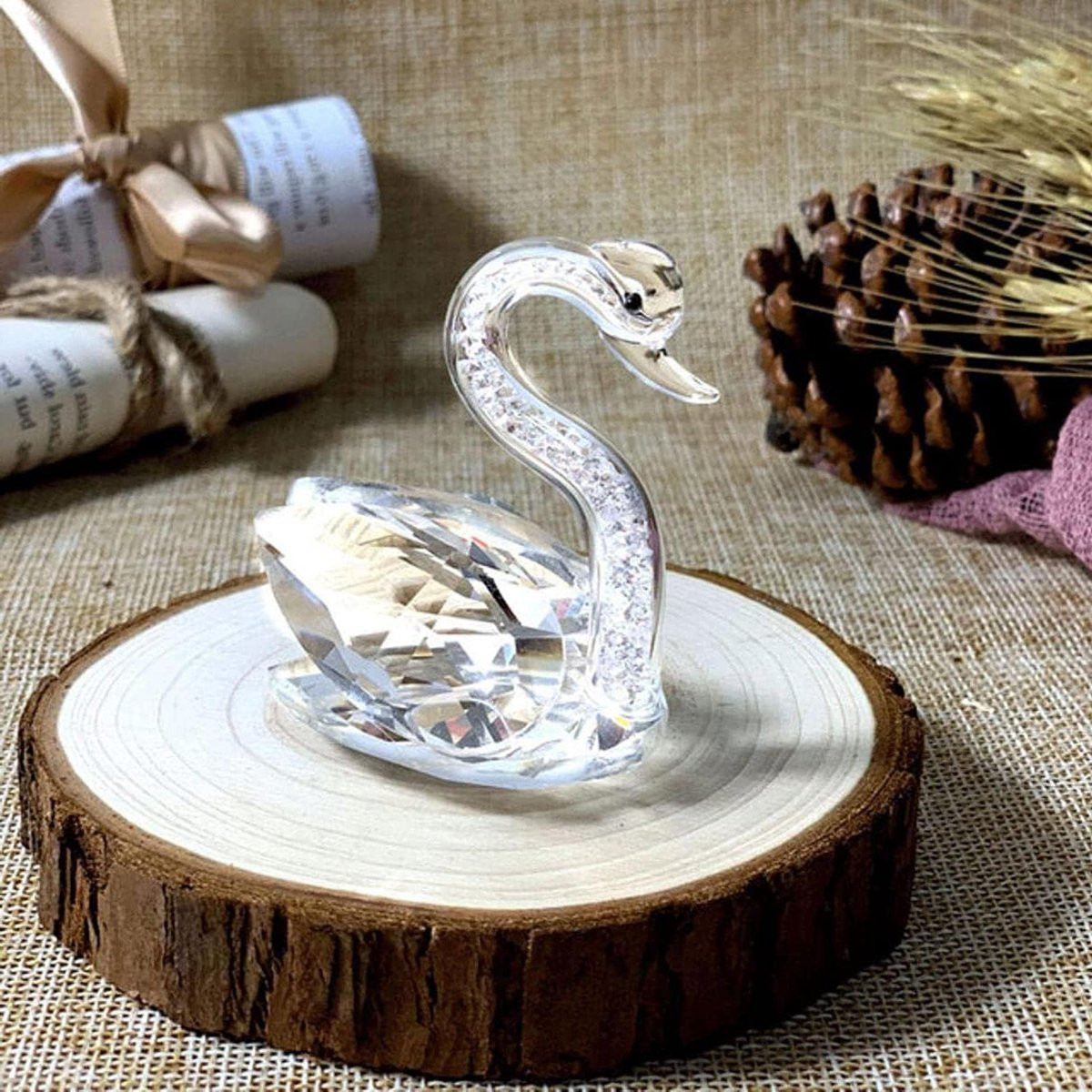 Helder Kristallen Zwaan Beeldje - Glazen Ornament voor Huisdecoratie