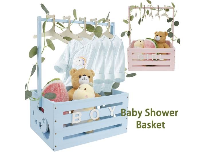 Panier de rangement en bois pour fête prénatale, décoration de grande capacité, panier de douche pour bébé, panier de salle de bain Portable pour nouveau-né, pour garçons et filles