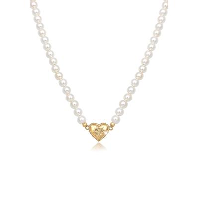 Silberkette ELLI "Halskette Elli Halskette Choker Perle Herz Edelweiss 925 Silber" Gr. 40, gold, Halsketten, Damen, Silber 925 (Sterlingsilber), Silberkette