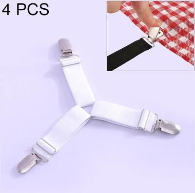 Inspired Deals Adjustable Bed Sheet Clips Metal Sheet Grippers For Bedspreads, Tablecloths, Sofa Covers & Curtains 4PCS white