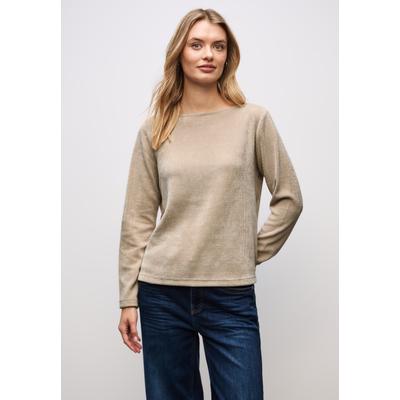 Langarmshirt STREET ONE, Damen, Gr. 42, beige (sanded beige), Stoff, 98% Polyester, 2% Elasthan, unifarben, normal normal, U-Boot-Ausschnitt, abgesteppt, Shirts Langarmshirt, mit U-Boot-Ausschnitt