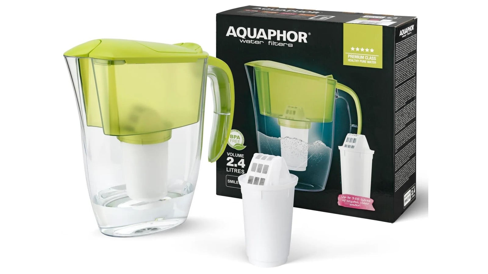 Aquaphor Smile waterfilter lichtgroen inclusief 1 A5 filterpatroon voor het verminderen van kalk en chloor