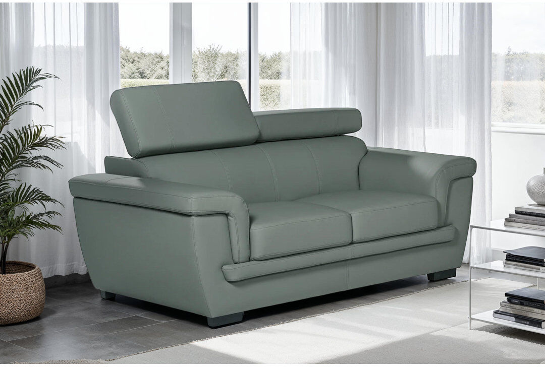 17 Stories Syniya Genuine Leather Sofa Gray Genuine Leather 2