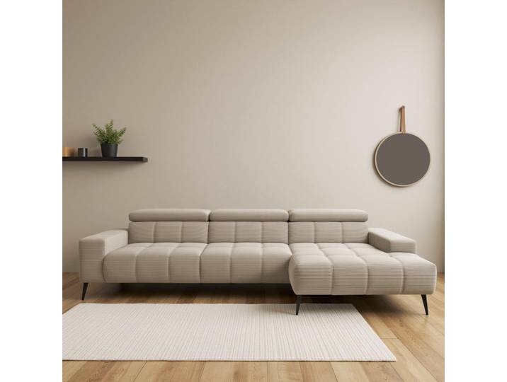 Mid.you Ecksofa Trento, Taupe, Metall, Uni, 3-Sitzer, L-Form, nur wie online abgebildet bestellbar, 287x175 cm, Made in EU, FSC Mix, Rücken echt, Armteil links, rechts, Wohnzimmer, Sofas & Couches, Wohnlandschaften, Ecksofas