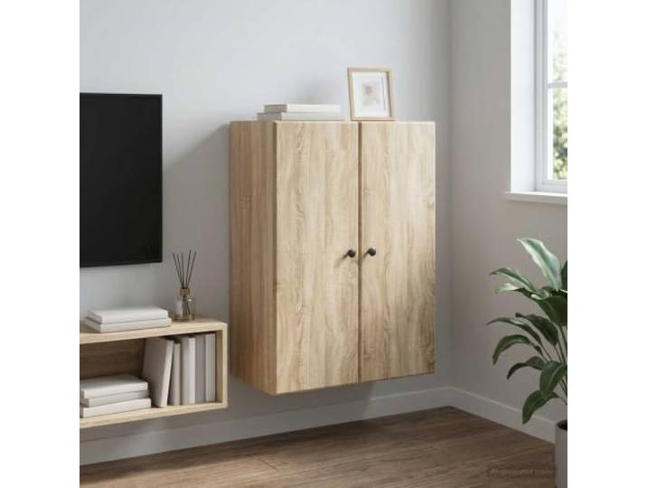 Wandschrank aus Holzwerkstoff in Sonoma-Eiche, 66 x 34,5 x 90 cm, mit Tür Wandmontage, 90°-Tür, Metallknöpfe, pflegeleichte Oberfläche, vielseitig einsetzbar, robustes Material