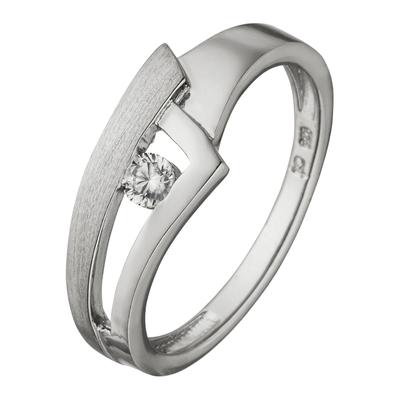 Fingerring JOBO Gr. 50, silber (silber 925), Fingerringe, Damen, 50, Silber 925 (Sterlingsilber), Fingerring, 925 Silber teil matt mit 1 Zirkonia