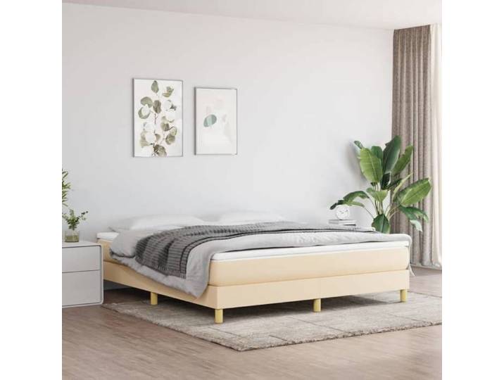 SALE 2026  Stable Structure de lit double Crème - Cadre de lit à ressorts crème 160x200cm tissu PRO512484889