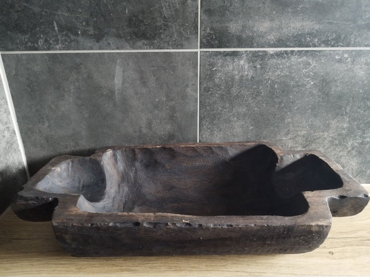 Swiet Home Rustieke houten schaal met handgrepen van uniek oud hout – Decoratieve tray in wabi sabi stijl