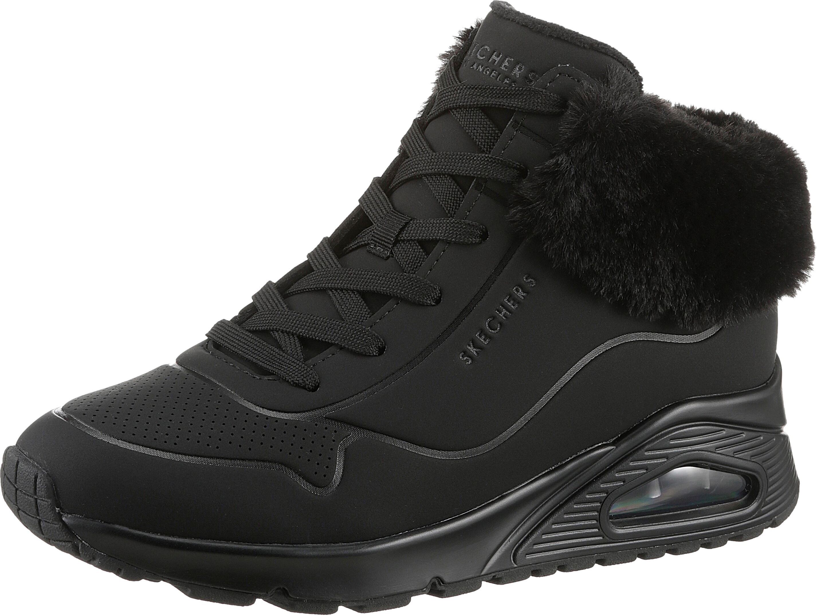 Winterboots SKECHERS "ESS - STREET GIRLS", Mädchen, Gr. 31, wärmend, schwarz, Lederimitat, Fellimitat, Schuhe Winterboots, Schnürstiefel mit Skech-Air-Zwischensohle mit Luftkissendämpfung schwarz 31, wärmend