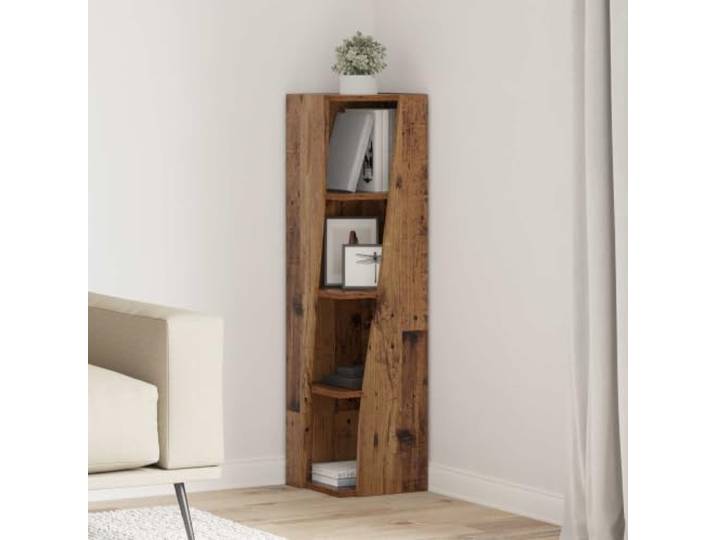 Eckschrank Holzwerkstoff Altholz 27,5x27x102cm Eckregal für Wohnzimmer Matte Oberfläche, viel Stauraum, platzsparendes Eckdesign, Wandbefestigung erforderlich, robuste Konstruktion