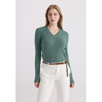 V-Ausschnitt-Pullover FELIX HARDY "V-Ausschnitt-Pullover", Damen, Gr. M, grün, 100% Baumwolle, V-Ausschnitt, Pullover