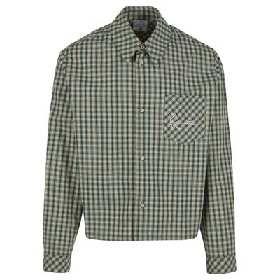 Langarmhemd KARL KANI "Karl Kani Signature Check Boxy Shirt", Herren, Gr. L, US-Größen, grün (dunkelgrün, of weiß, check), 100% Baumwolle, Hemden