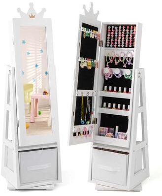 Swivel Kids Jewelry Cabinet Full Length Mirror Jewelry Armoire Shelf