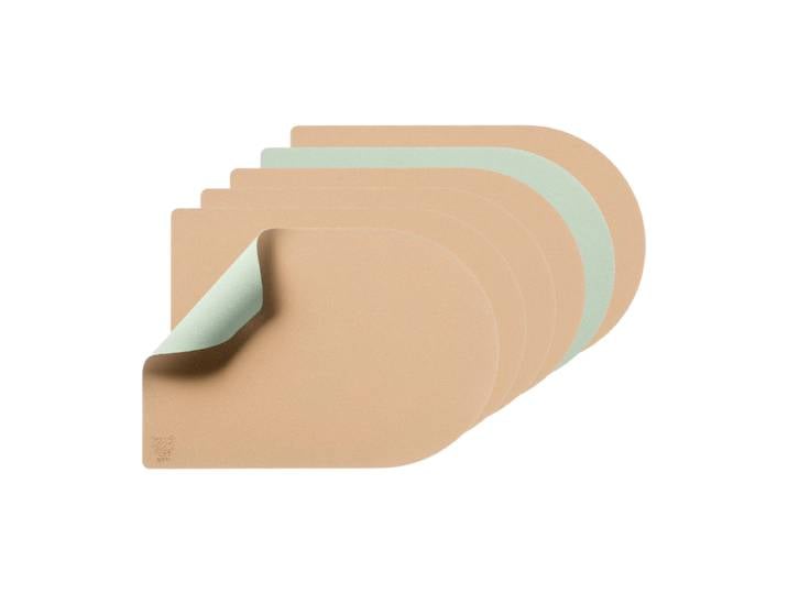 Björn Lot de 6 set de table ovale réversible en cuir recyclé - Rose pâle et vert pâle