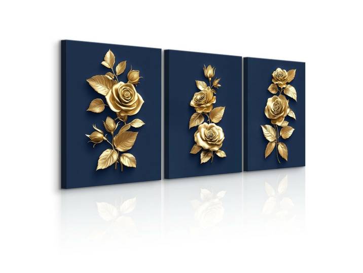 LEINWANDBILDER 3-es Set Rosen Blumen 3D