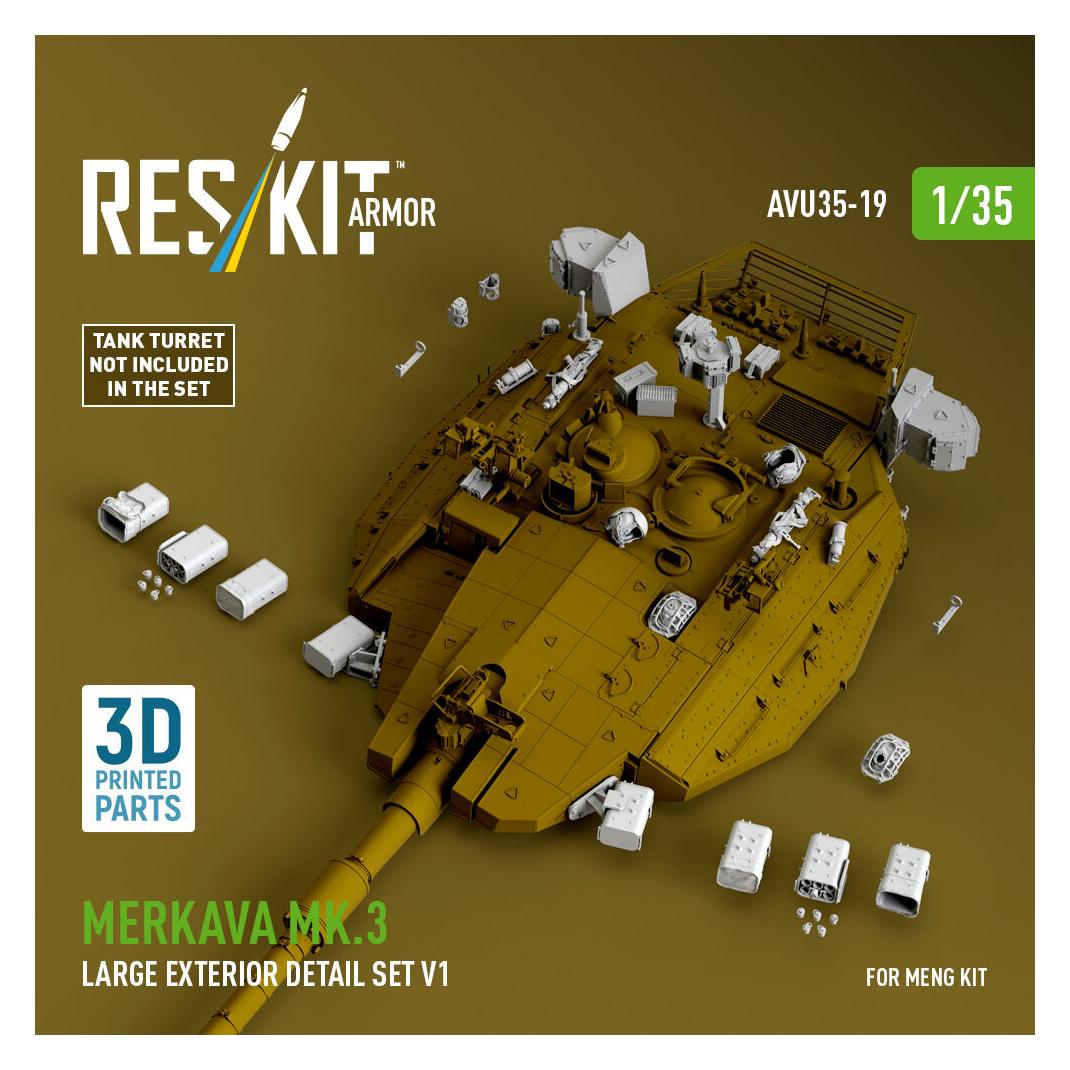 ResKit Merkava Mk.3 large exterior detail set V1 (3D Printed) for Meng (AVU35-0019)