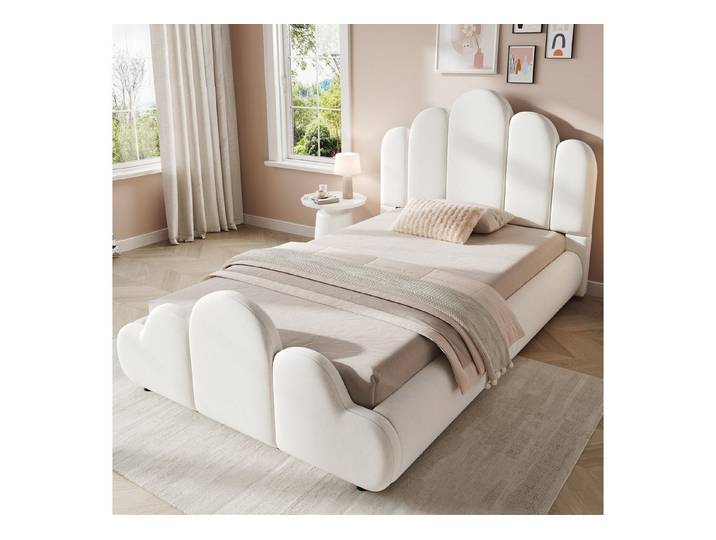 Celya Polsterbett Einzelbett, Kinderbett mit gepolstertes Kopfteil (ohne Matratze, Abgerundete Ecken Design)