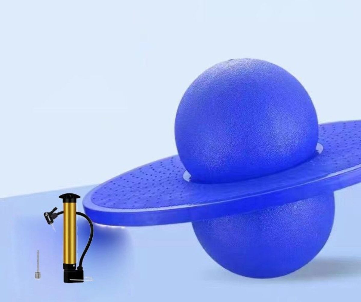 INF Balance-Hüpfball mit abnehmbarem Gurt, verstärkter PVC-Ball, rutschfestes ABS-Fußbrett, Belastung 90kg, Pumpe inklusive Blau