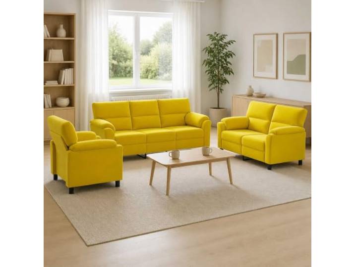 Sofa-Set 3 pcs Gelb Samt mit Metallrahmen Weicher Samtbezug,konische Beine,Kissenrücken-Design,Metallrahmen,für drinnen