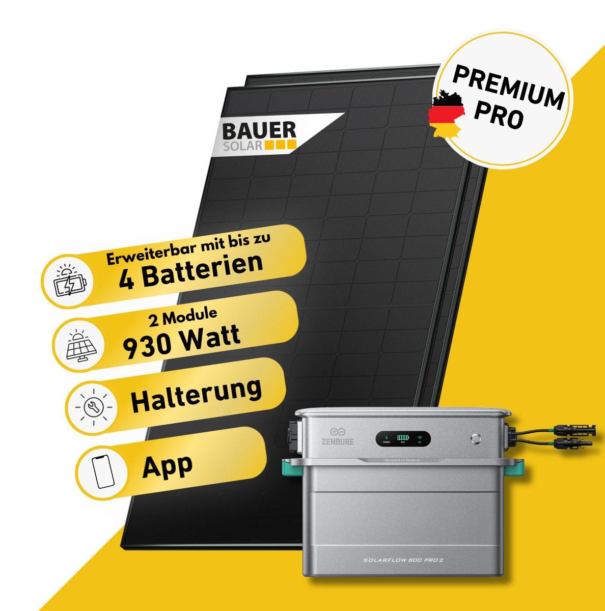 930 Watt, Bifazial Komplettset, Balkonkraftwerk, Zendure Solarflow 800 Pro 2, Halterung Garten/Flachdach horizontal