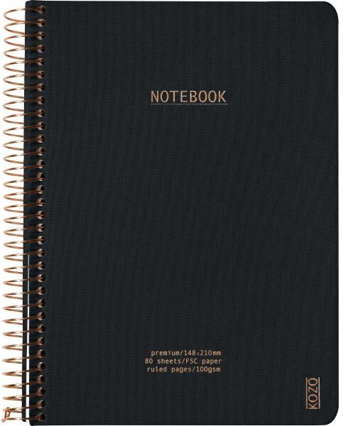 Kozo Notesbog, A5, Linjeret, Black