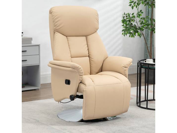 HOMCOM Fauteuil Pivotant Crème Repose-Pied PU Acier