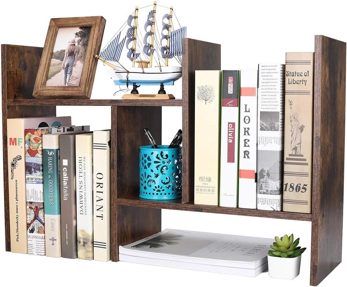 Verstelbare houten desktop plank voor bureau als organizer en opslag voor jouw home office